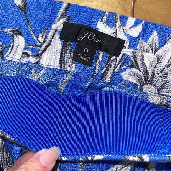 J. Crew Womens Linen Wide Leg Floral‎ Tropical High Rise Ankle Pants Blue Size 0 - Picture 7 of 13